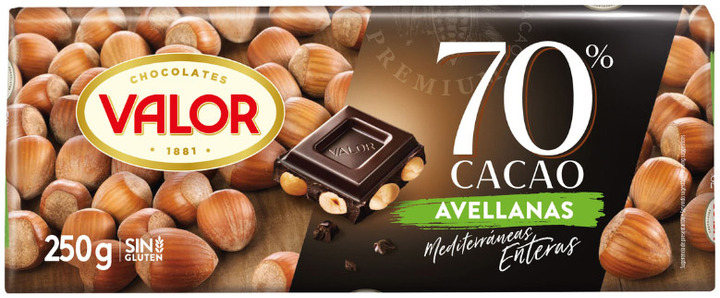 Шоколад VALOR чор 70% фундук 250г